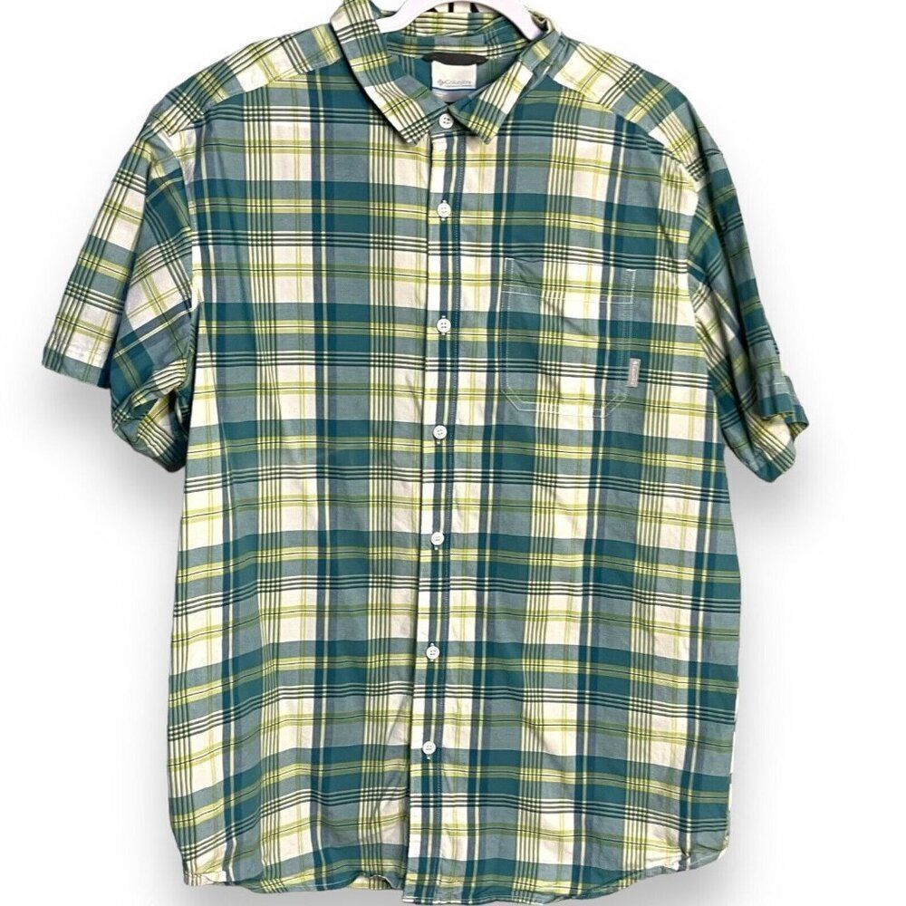 Columbia Plaid Button Up Shirt Men's XL Green Outdoor Casual Academia Casual Top